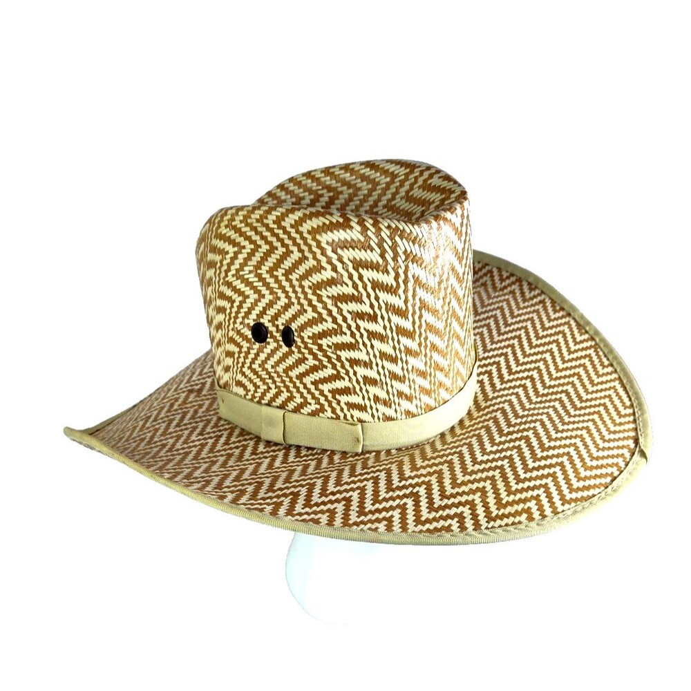 Texas Hat Company Straw Cowboy Hat Western Vented Brown Beige Mens Sz 6-7/8